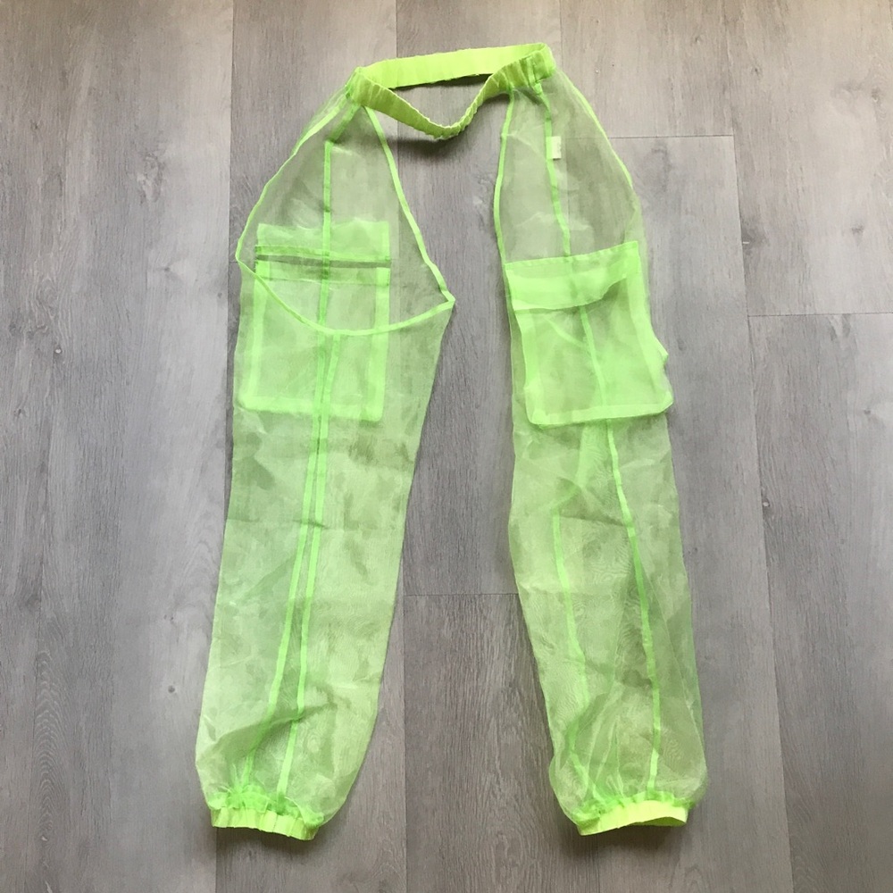 RAVE WONDERLAND GREEN NEON CHAPS SHEER JOGGERS WOMENS SMALL